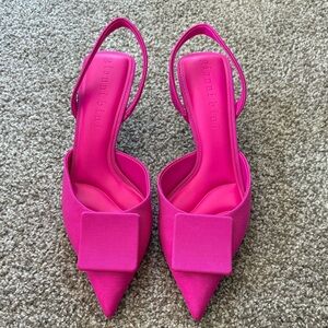 Gianni Bini Bright Pink Pointed Slingback Mules with Bow Accent